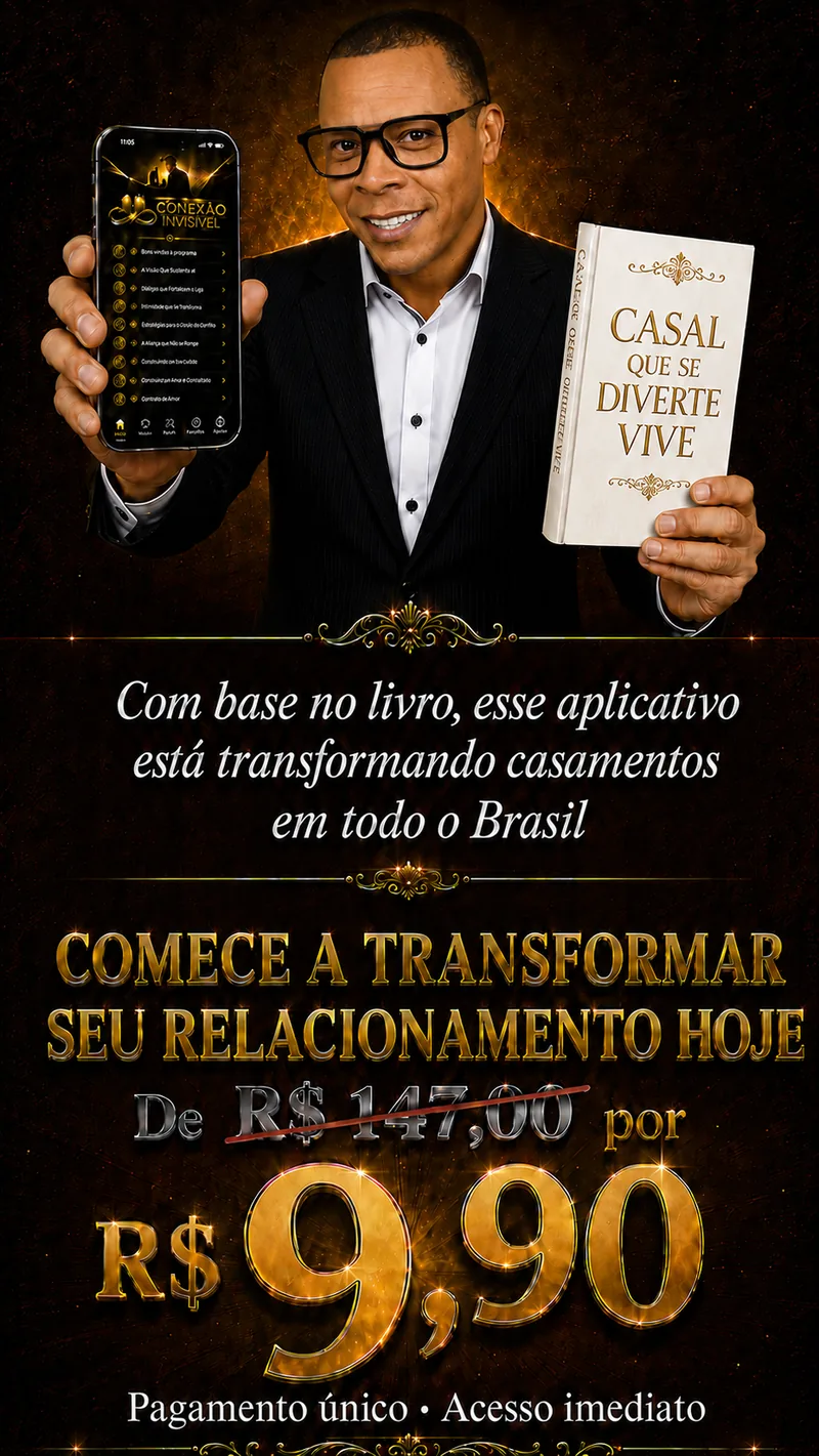 Com base no livro, esse aplicativo está transformando casamentos em todo o Brasil. Comece hoje: de R$ 147,00 por apenas R$ 9,90, pagamento único e acesso imediato.